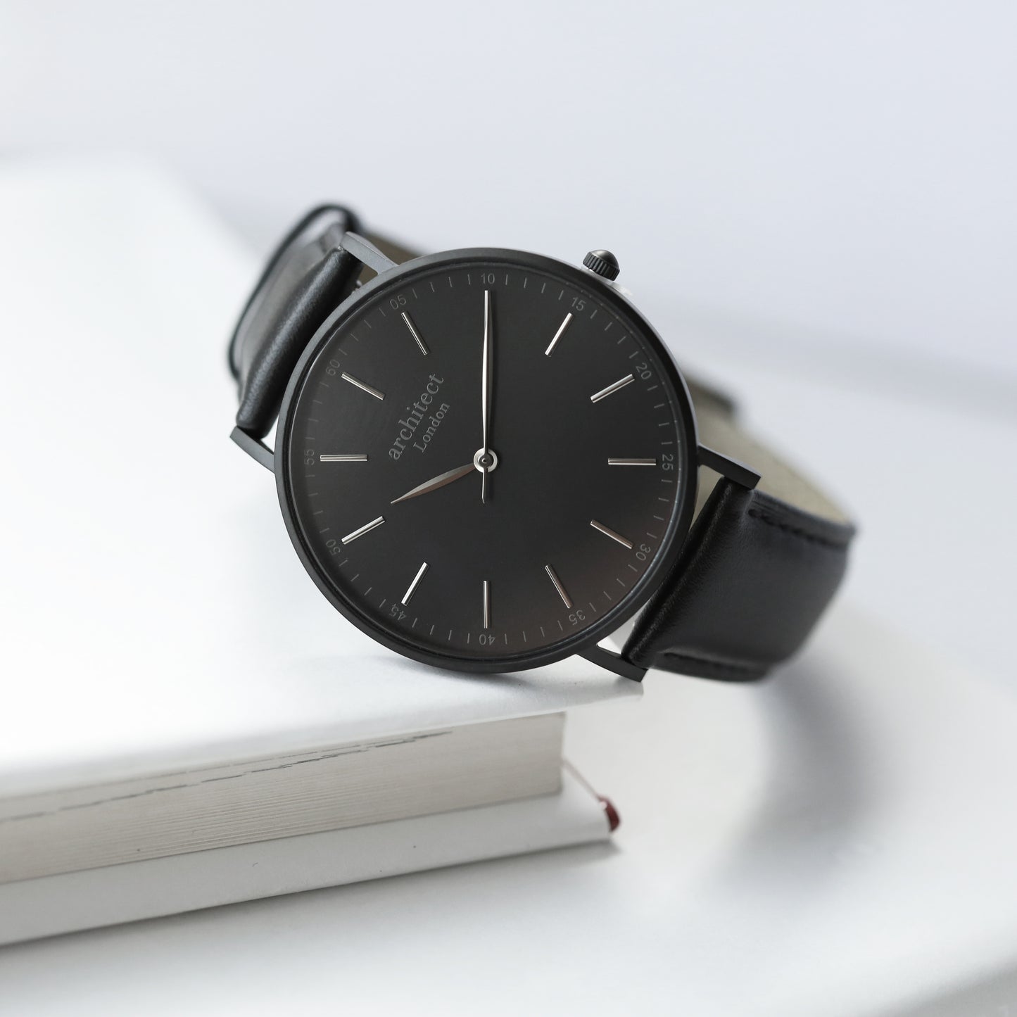 Contactless Payment Watch - Men's Architect Minimalist + Jet Black Strap + Own Handwriting Engraving