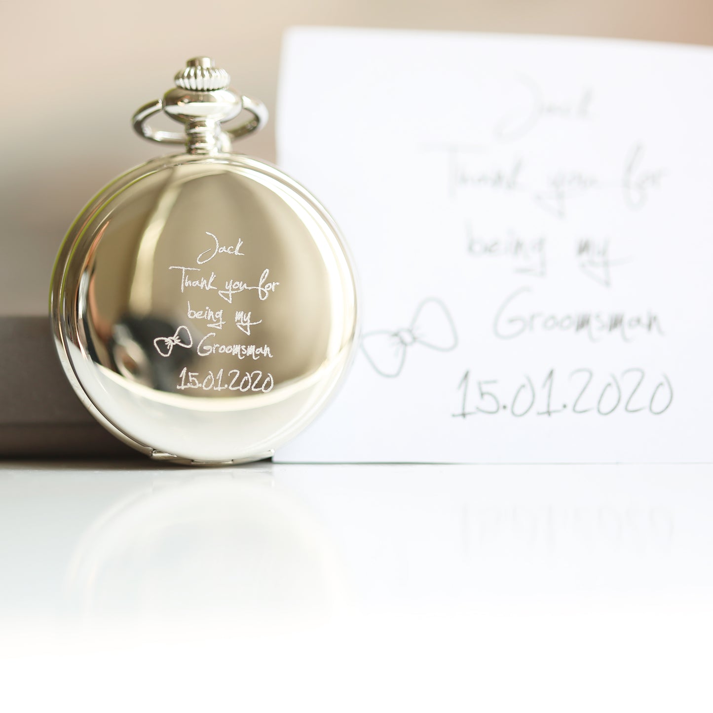 Handwriting Engraved Roman Skeleton Pocket Watch