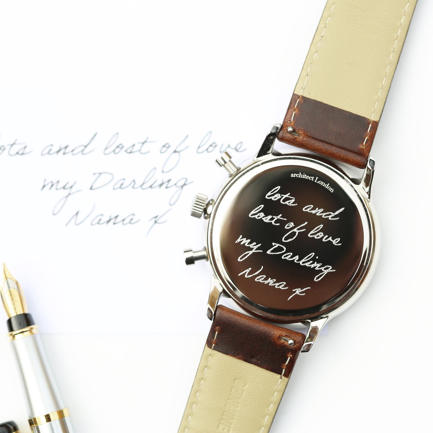 Contactless Payment Watch - Men's Green Motivator + Walnut Strap + Own Handwriting Engraving