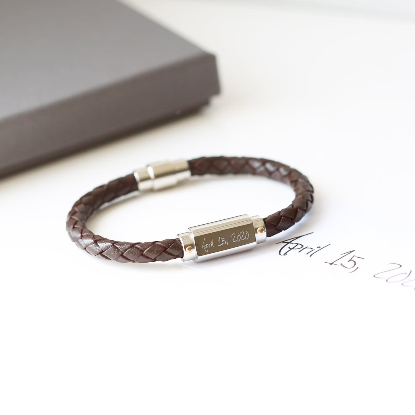 Handwriting Engraved Twisted Leather Bracelet - MJM OPERATION