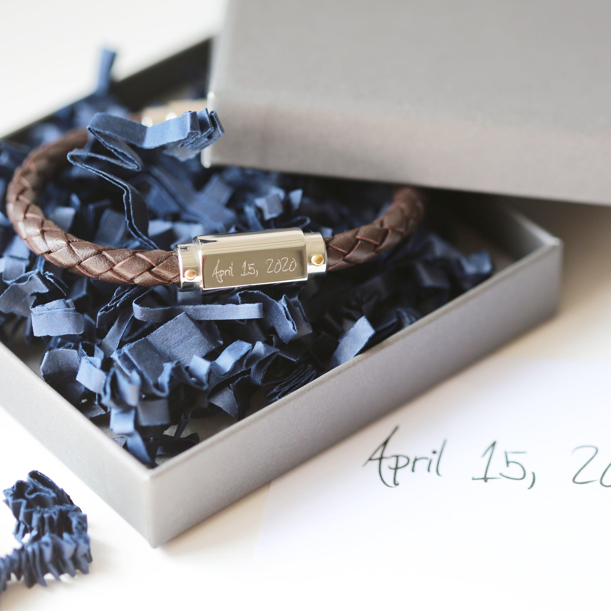Handwriting Engraved Twisted Leather Bracelet - MJM OPERATION