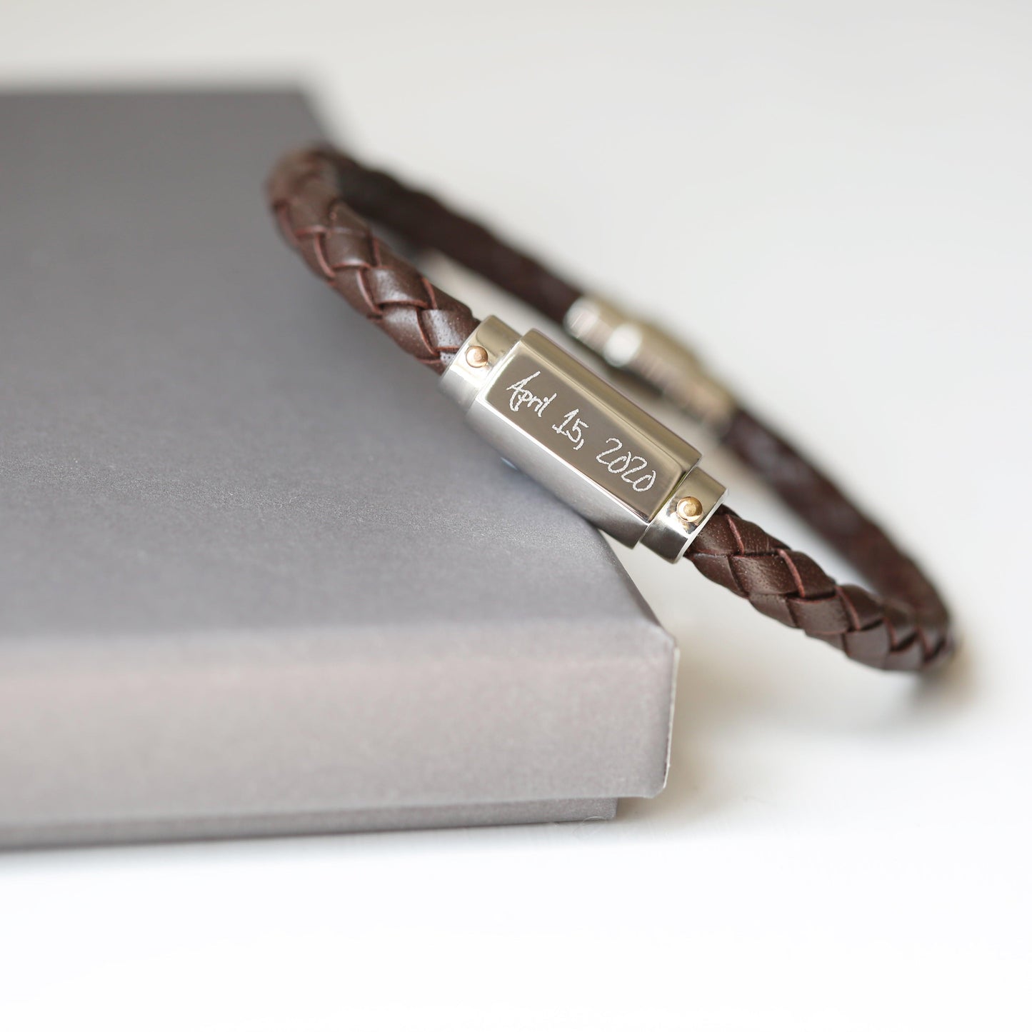 Handwriting Engraved Twisted Leather Bracelet - MJM OPERATION