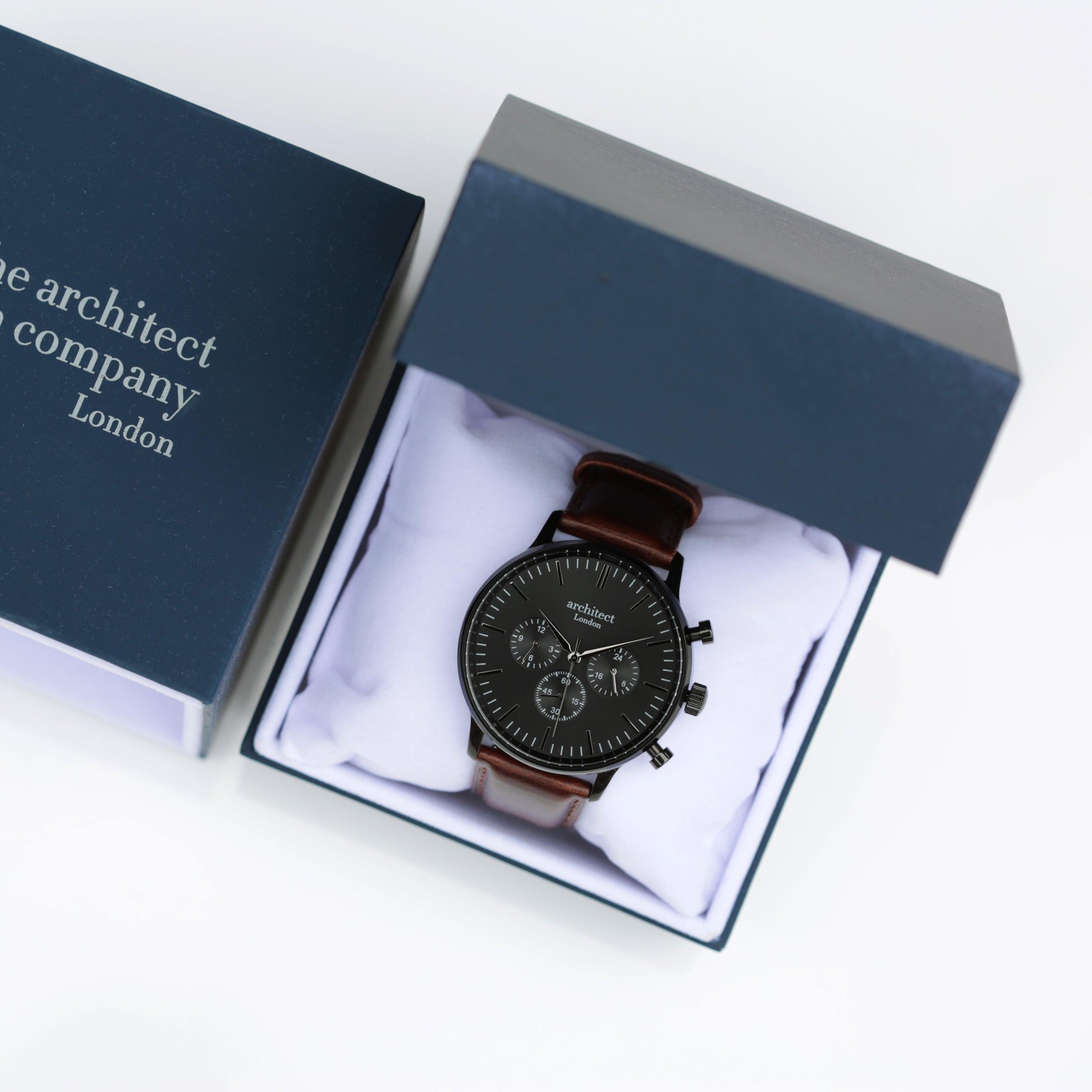 Handwriting Engraving - Men's Architect Motivator Black with Walnut Strap - MJM OPERATION