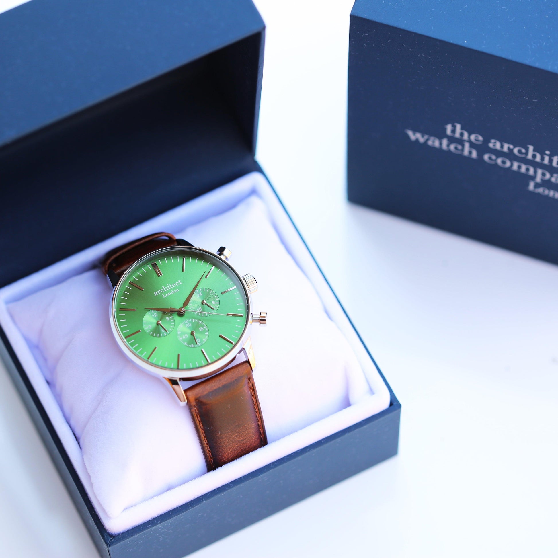 Handwriting Engraving - Men's Architect Motivator Green Face Walnut Strap - MJM OPERATION