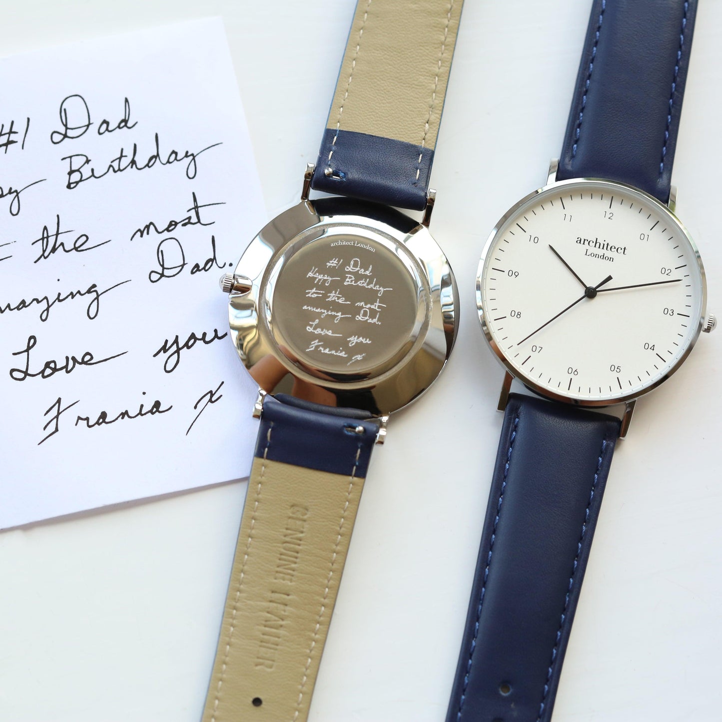 Handwriting Engraving - Men's Architect Zephyr + Admiral Blue Strap - MJM OPERATION