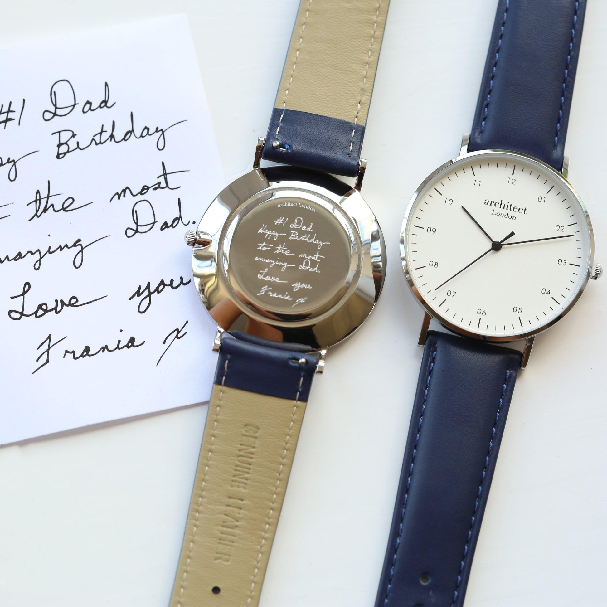 Handwriting Engraving - Men's Architect Zephyr + Admiral Blue Strap - MJM OPERATION
