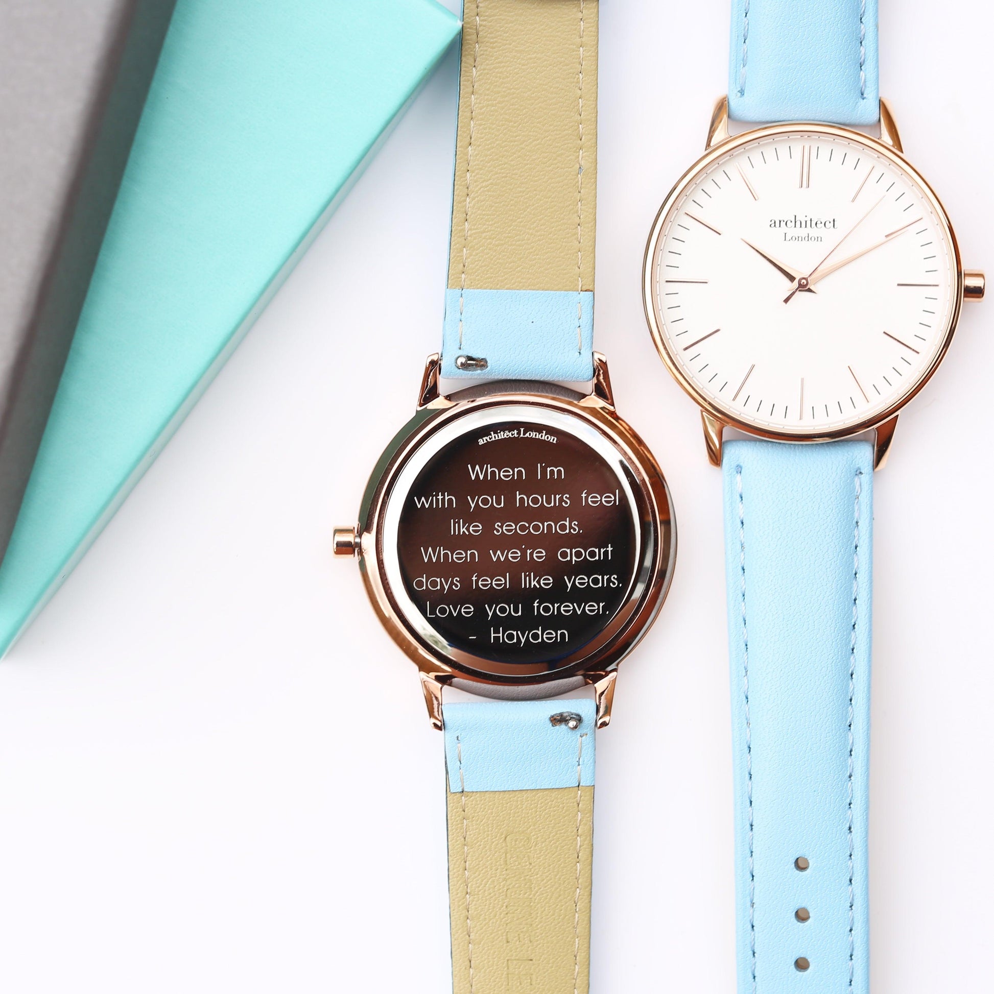 Ladies Architēct Blanc - Modern Font Engraving + Light Blue Strap - MJM OPERATION