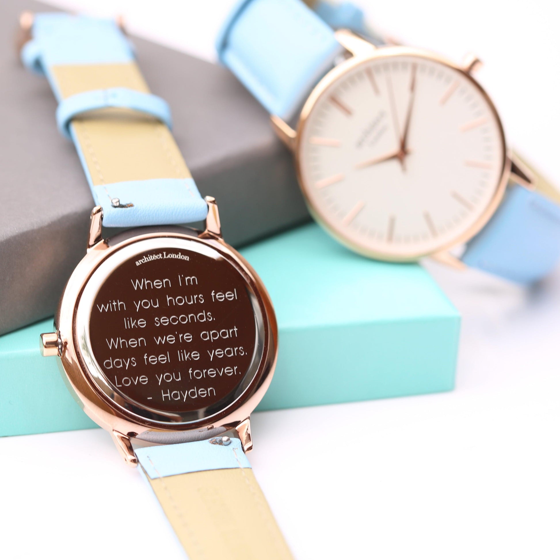 Ladies Architēct Blanc - Modern Font Engraving + Light Blue Strap - MJM OPERATION
