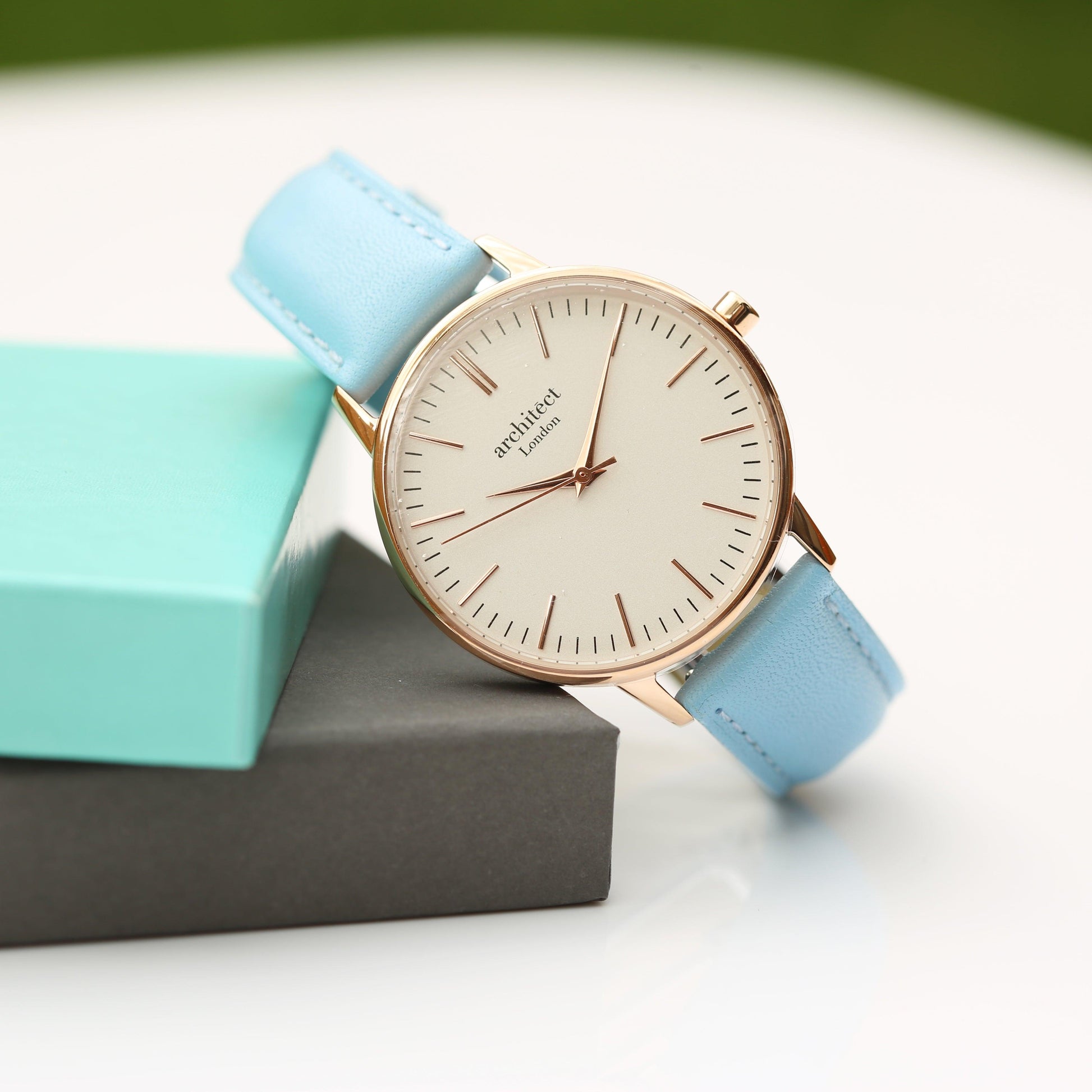 Ladies Architēct Blanc - Modern Font Engraving + Light Blue Strap - MJM OPERATION