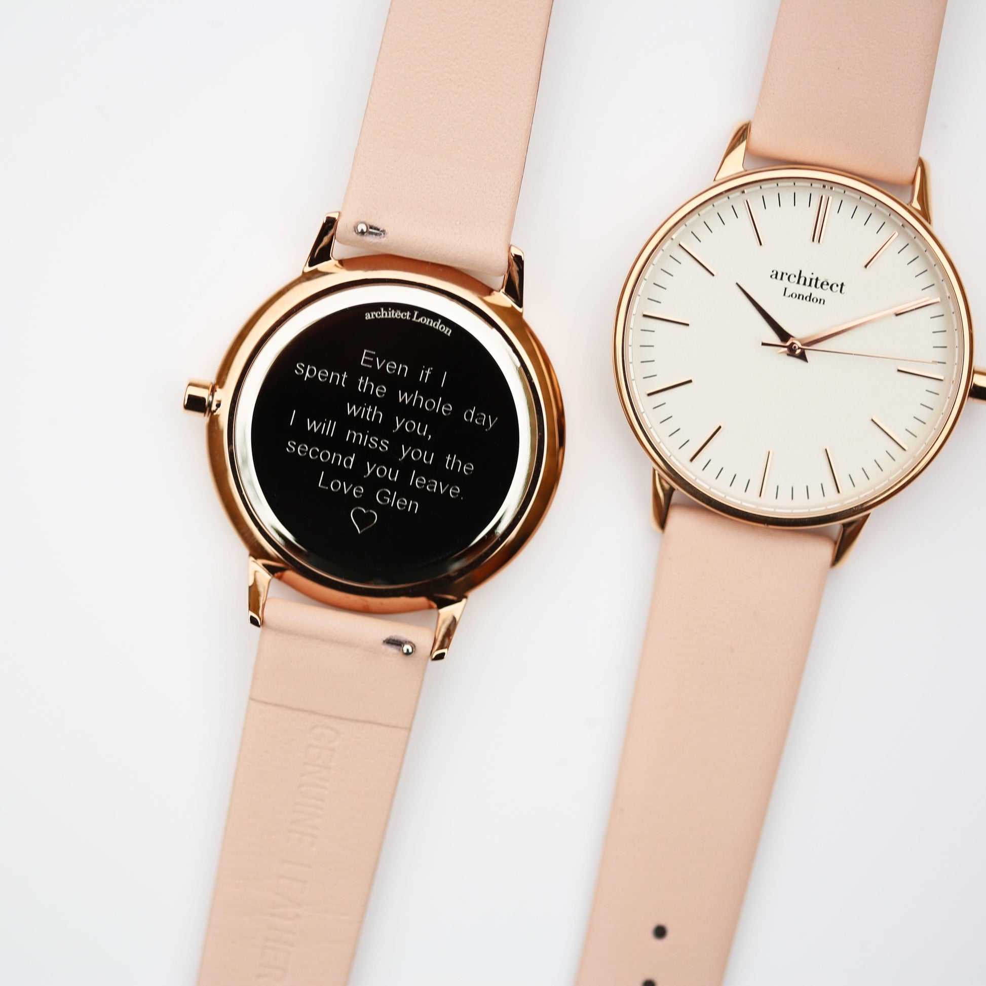 Ladies Architēct Blanc - Modern Font Engraving + Light Pink Strap - MJM OPERATION