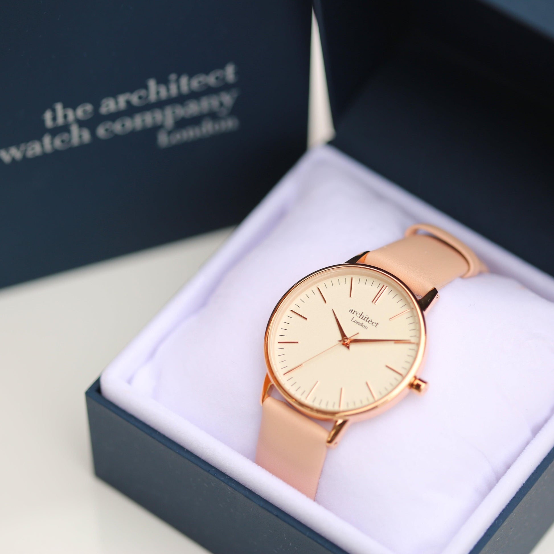 Ladies Architēct Blanc - Modern Font Engraving + Light Pink Strap - MJM OPERATION