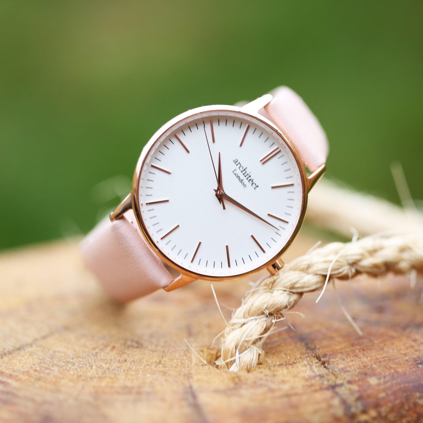 Ladies Architēct Blanc - Modern Font Engraving + Light Pink Strap - MJM OPERATION