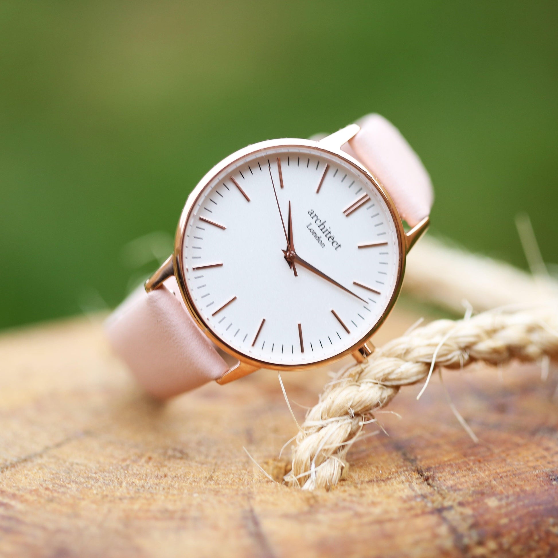 Ladies Architēct Blanc - Modern Font Engraving + Light Pink Strap - MJM OPERATION