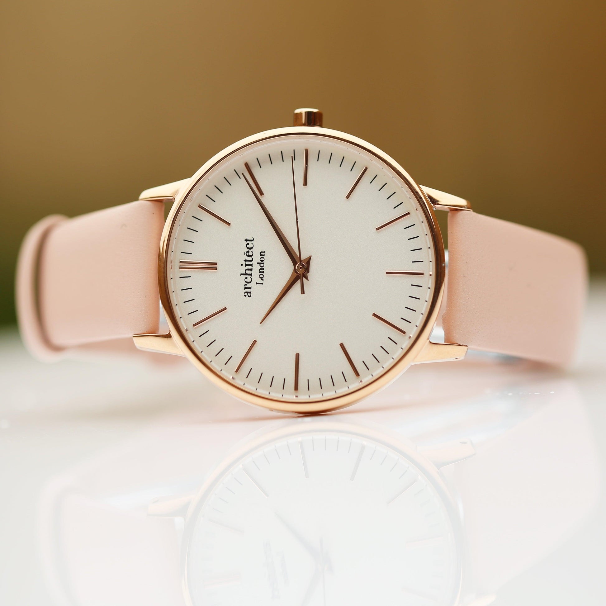 Ladies Architēct Blanc - Modern Font Engraving + Light Pink Strap - MJM OPERATION