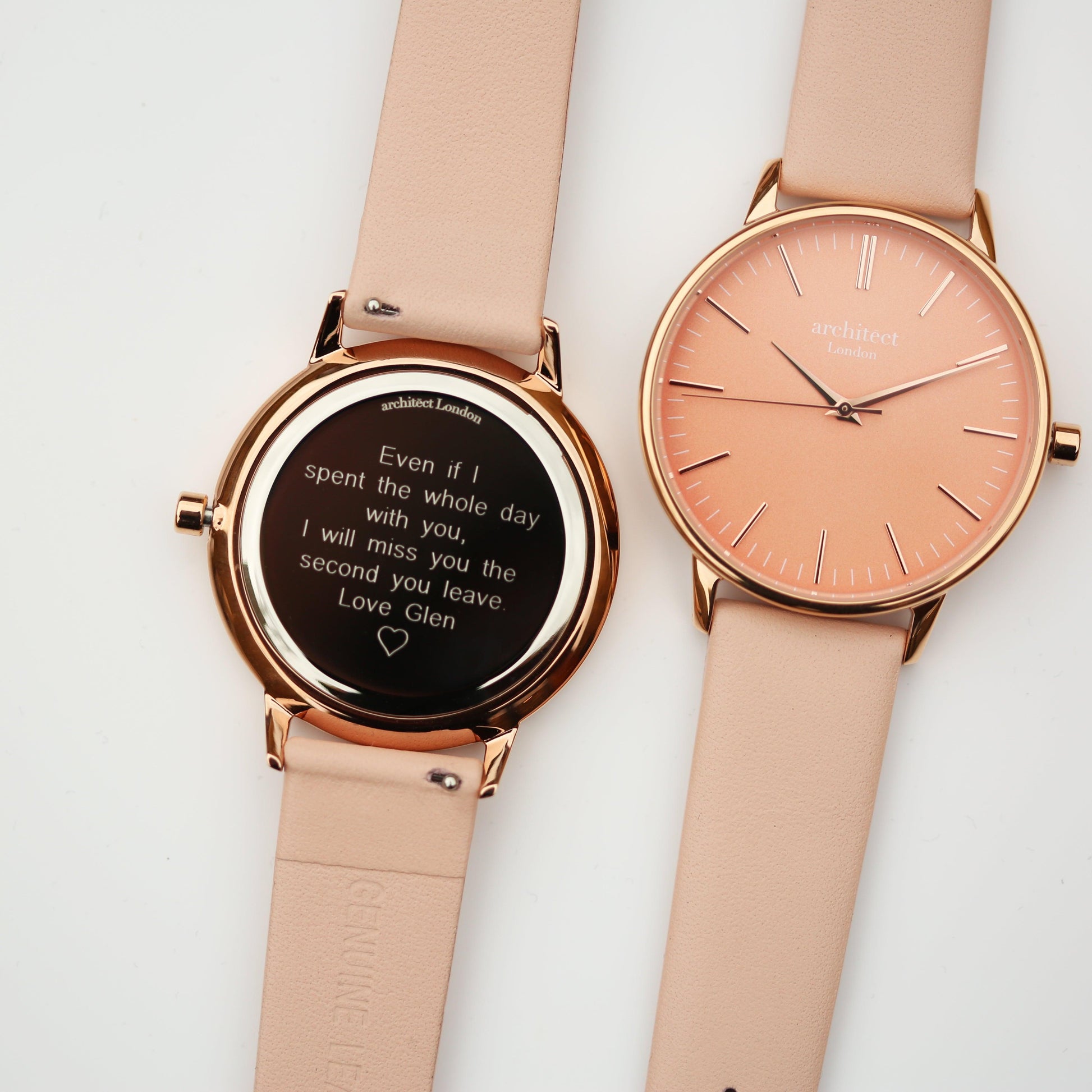 Ladies Architēct Coral - Modern Font Engraving + Light Pink Strap - MJM OPERATION