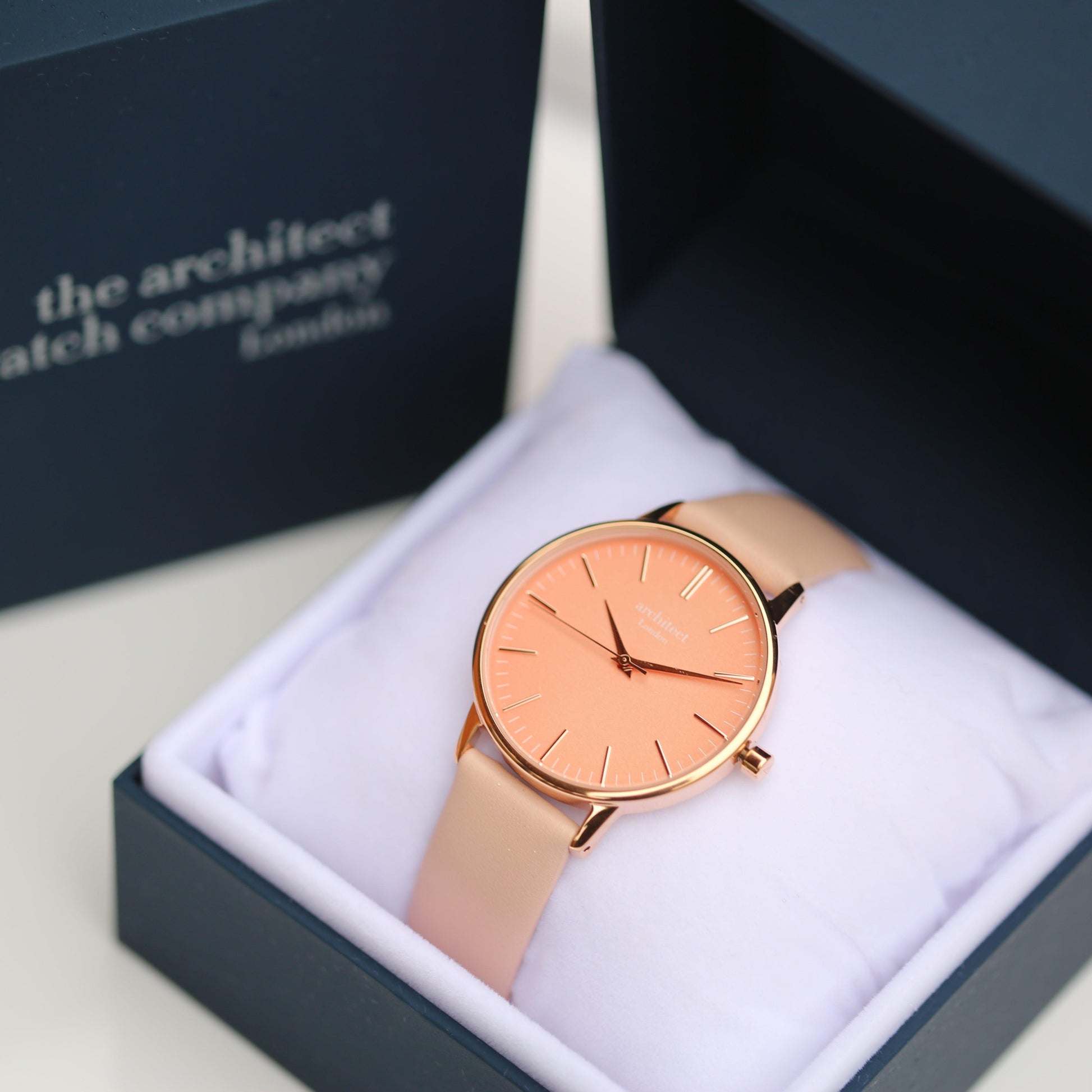 Ladies Architēct Coral - Modern Font Engraving + Light Pink Strap - MJM OPERATION