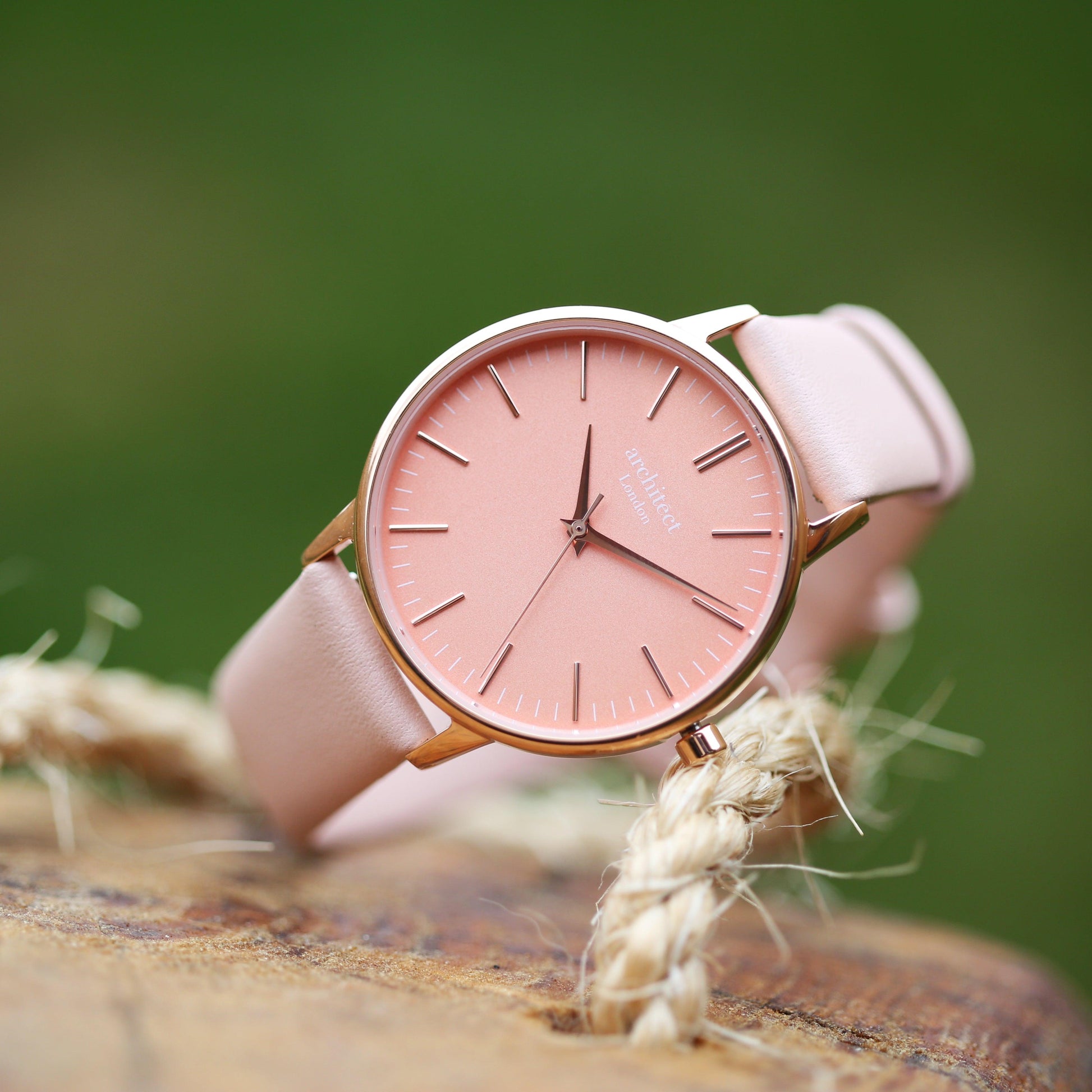 Ladies Architēct Coral - Modern Font Engraving + Light Pink Strap - MJM OPERATION
