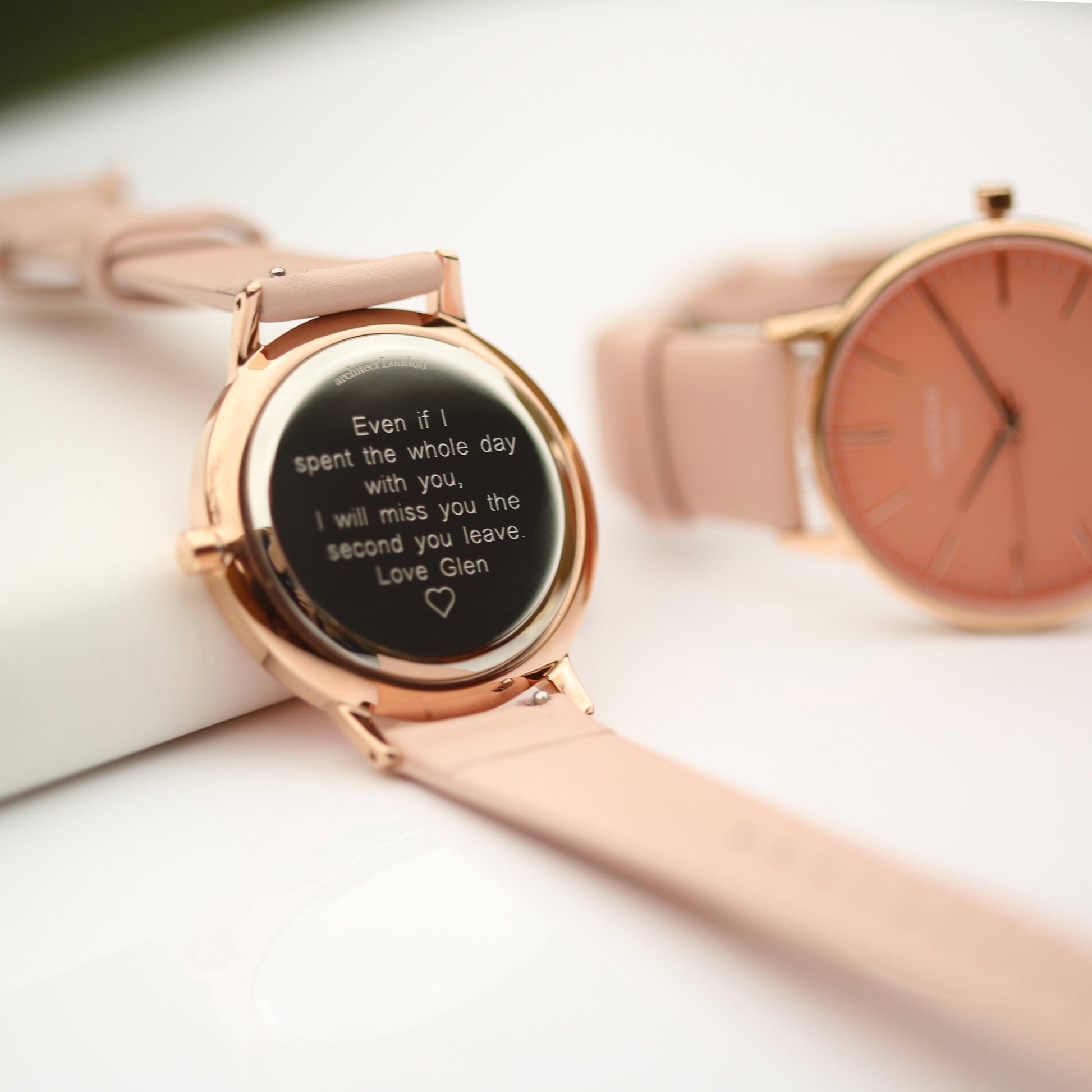 Ladies Architēct Coral - Modern Font Engraving + Light Pink Strap - MJM OPERATION