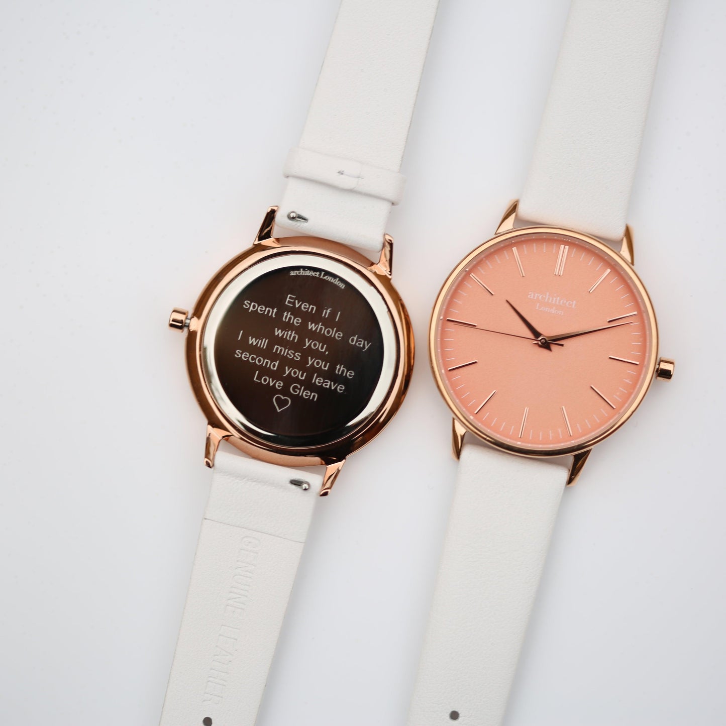 Ladies Architēct Coral - Modern Font Engraving + White Strap - MJM OPERATION