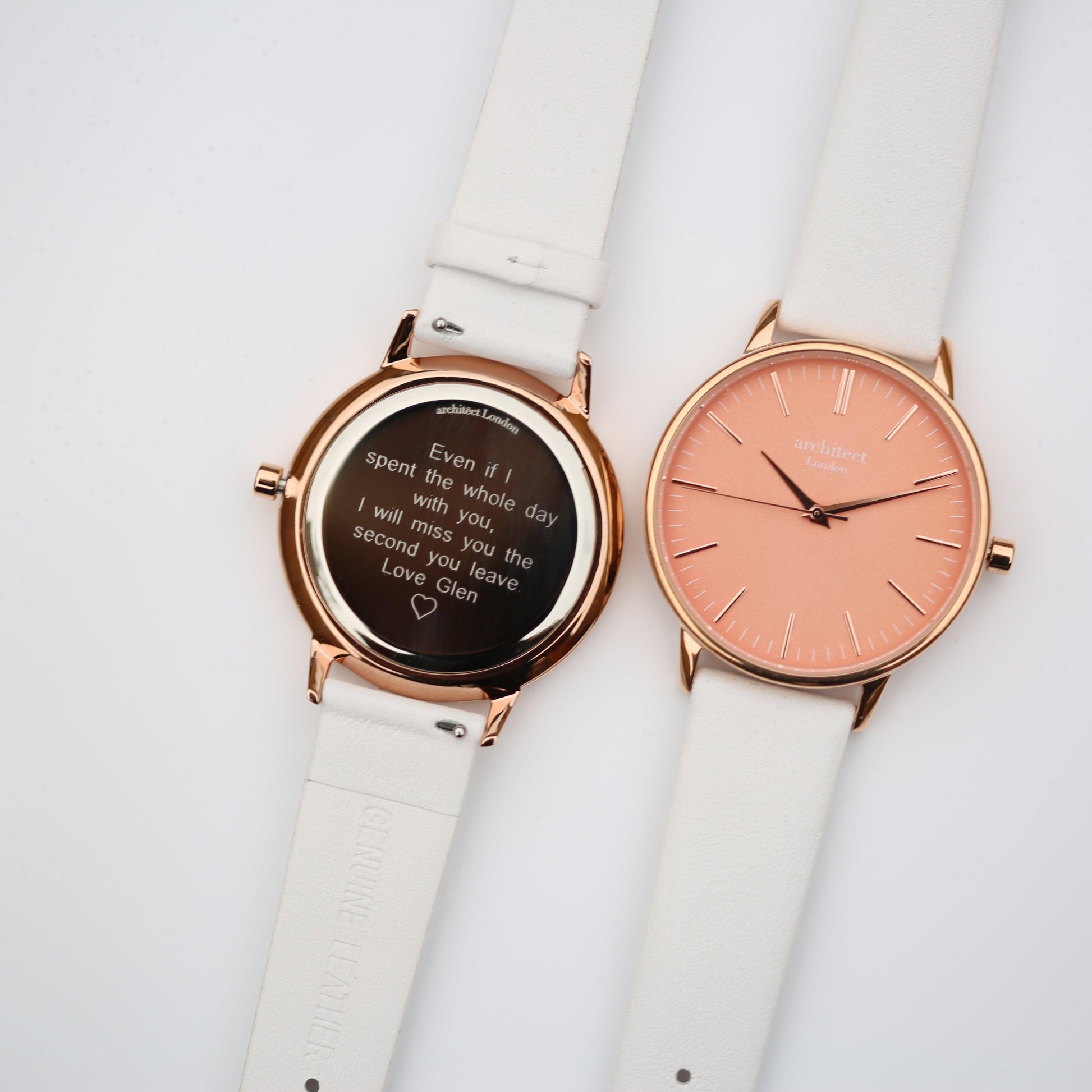 Ladies Architēct Coral - Modern Font Engraving + White Strap - MJM OPERATION