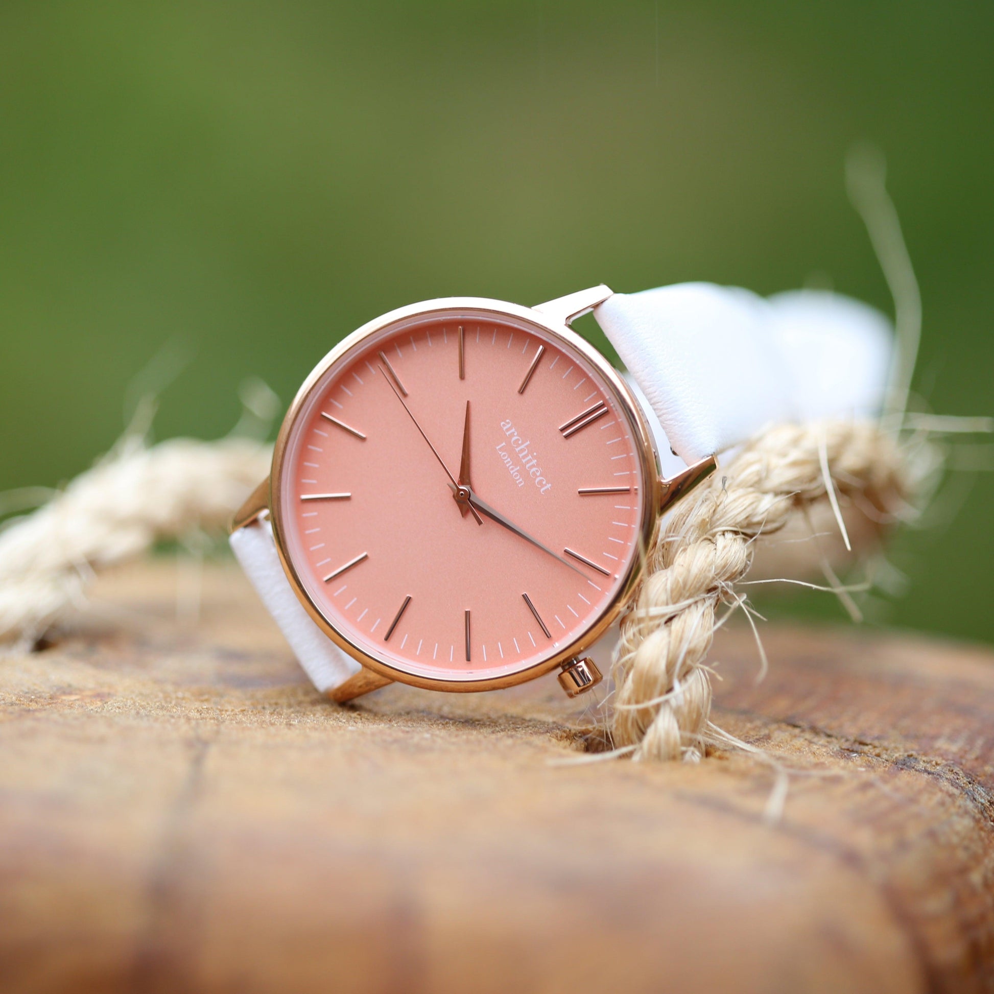 Ladies Architēct Coral - Modern Font Engraving + White Strap - MJM OPERATION