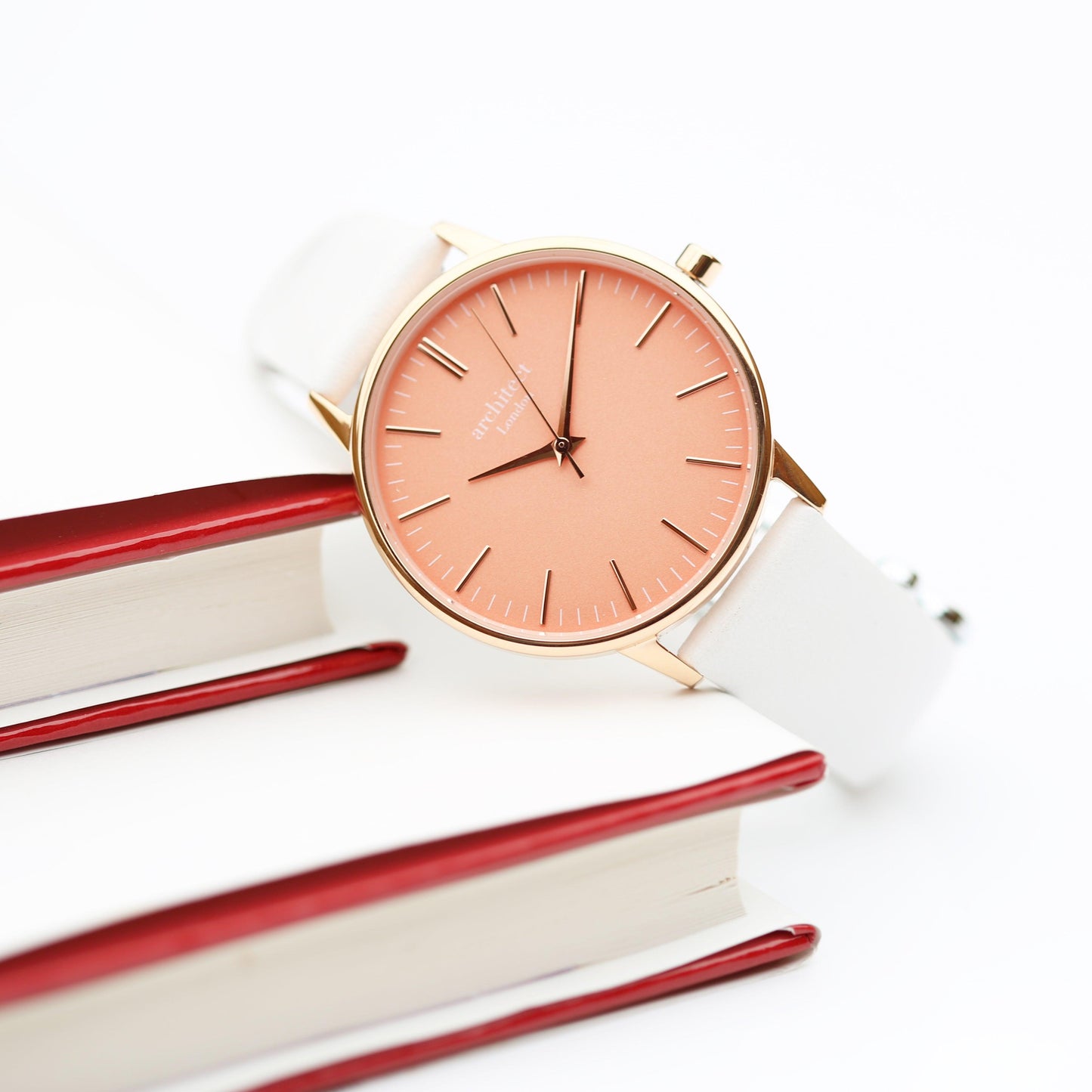 Ladies Architēct Coral - Modern Font Engraving + White Strap - MJM OPERATION