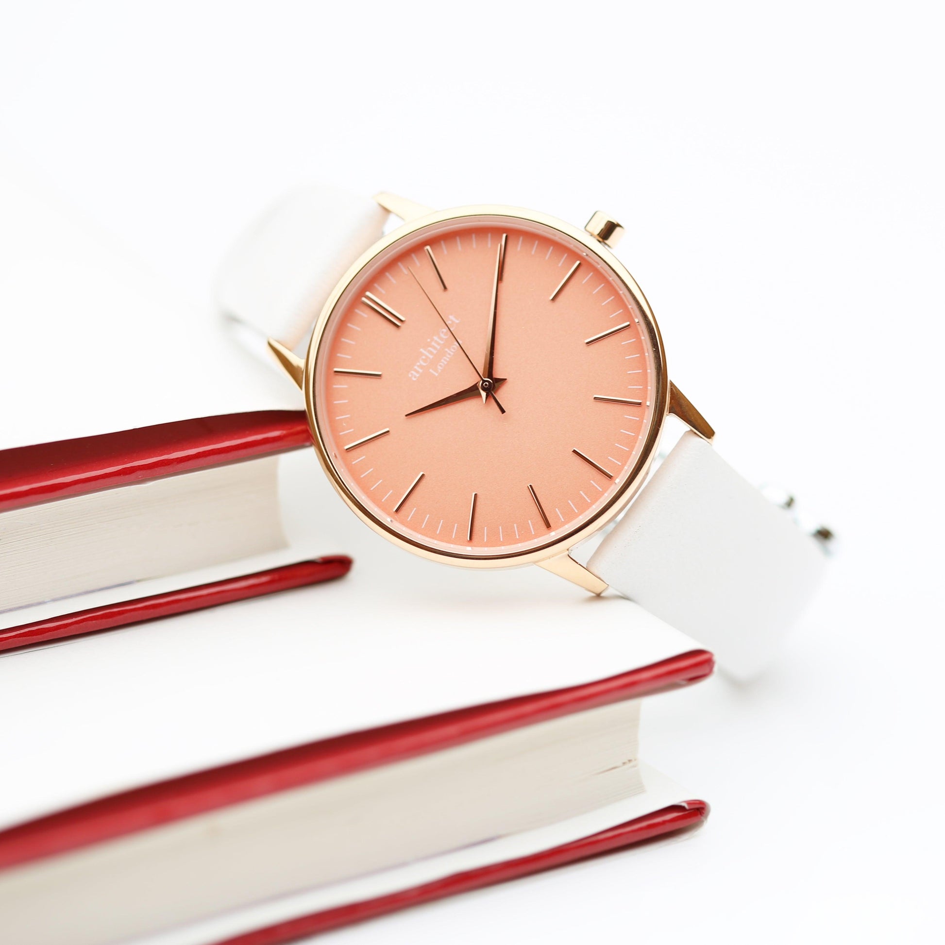 Ladies Architēct Coral - Modern Font Engraving + White Strap - MJM OPERATION
