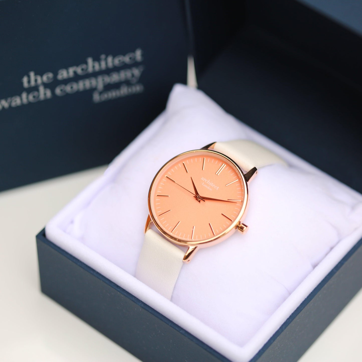 Ladies Architēct Coral - Modern Font Engraving + White Strap - MJM OPERATION