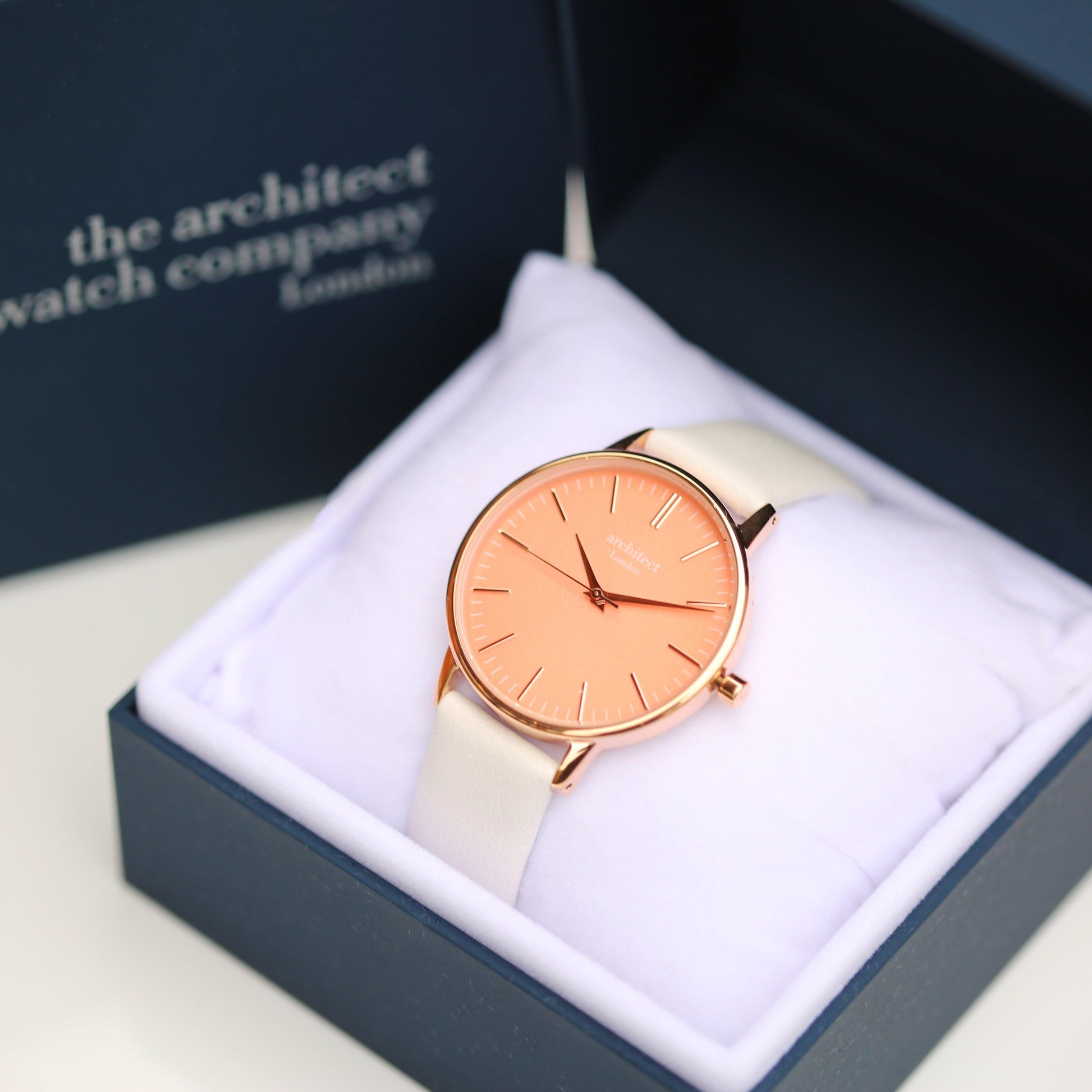Ladies Architēct Coral - Modern Font Engraving + White Strap - MJM OPERATION