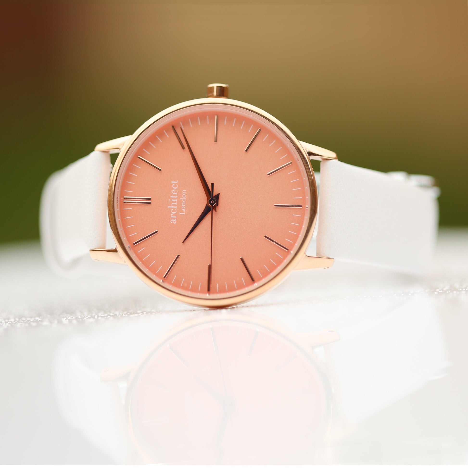 Ladies Architēct Coral - Modern Font Engraving + White Strap - MJM OPERATION