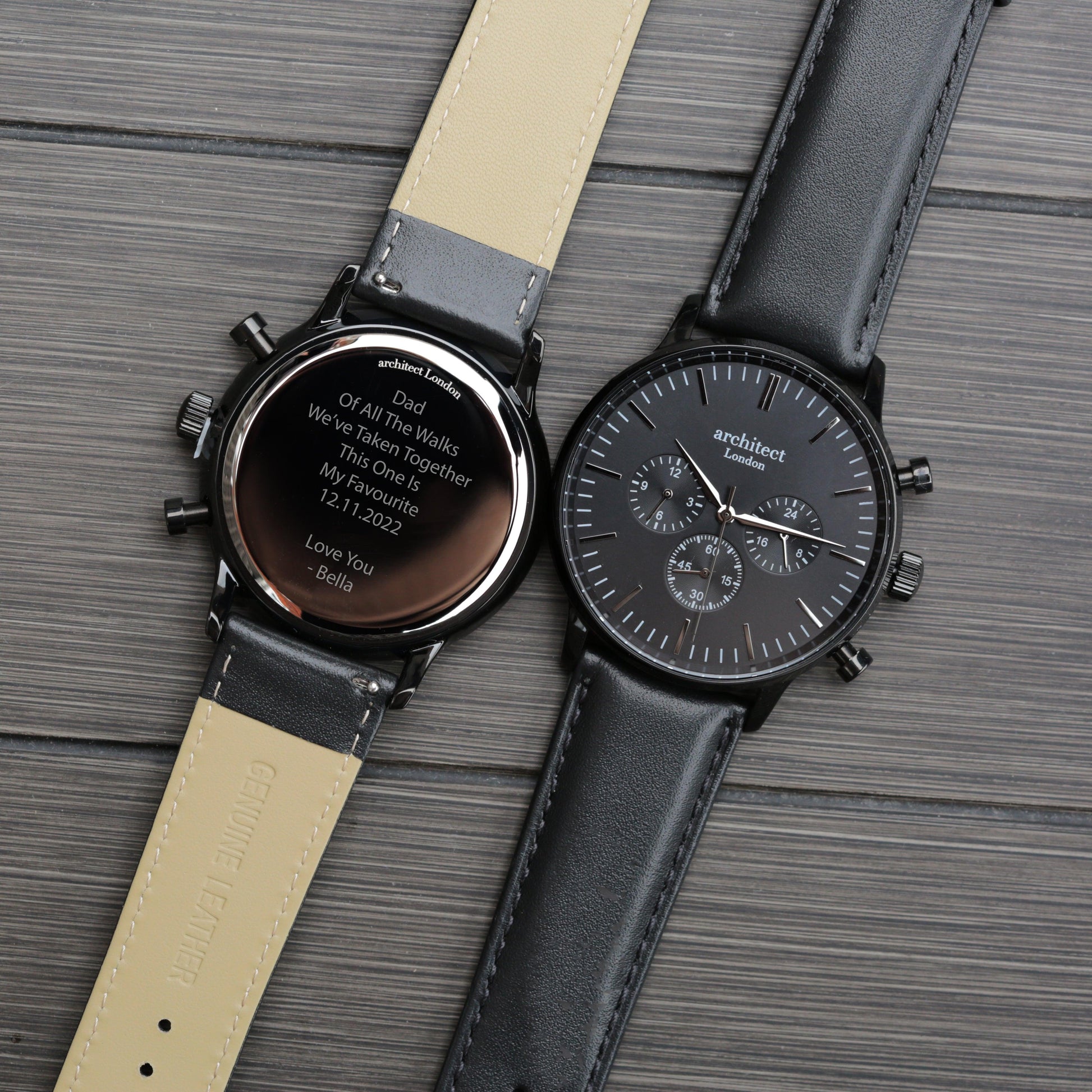 Men's Architect Motivator In Black With Black Strap - Modern Font Engraving - MJM OPERATION