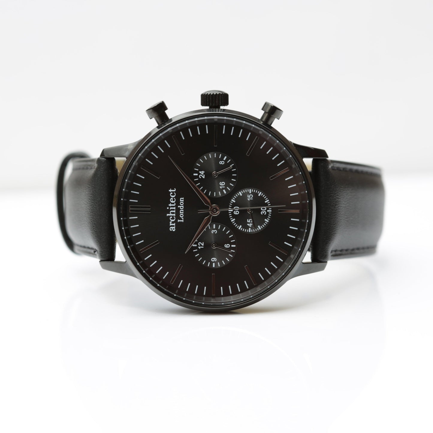 Men's Architect Motivator In Black With Black Strap - Modern Font Engraving - MJM OPERATION