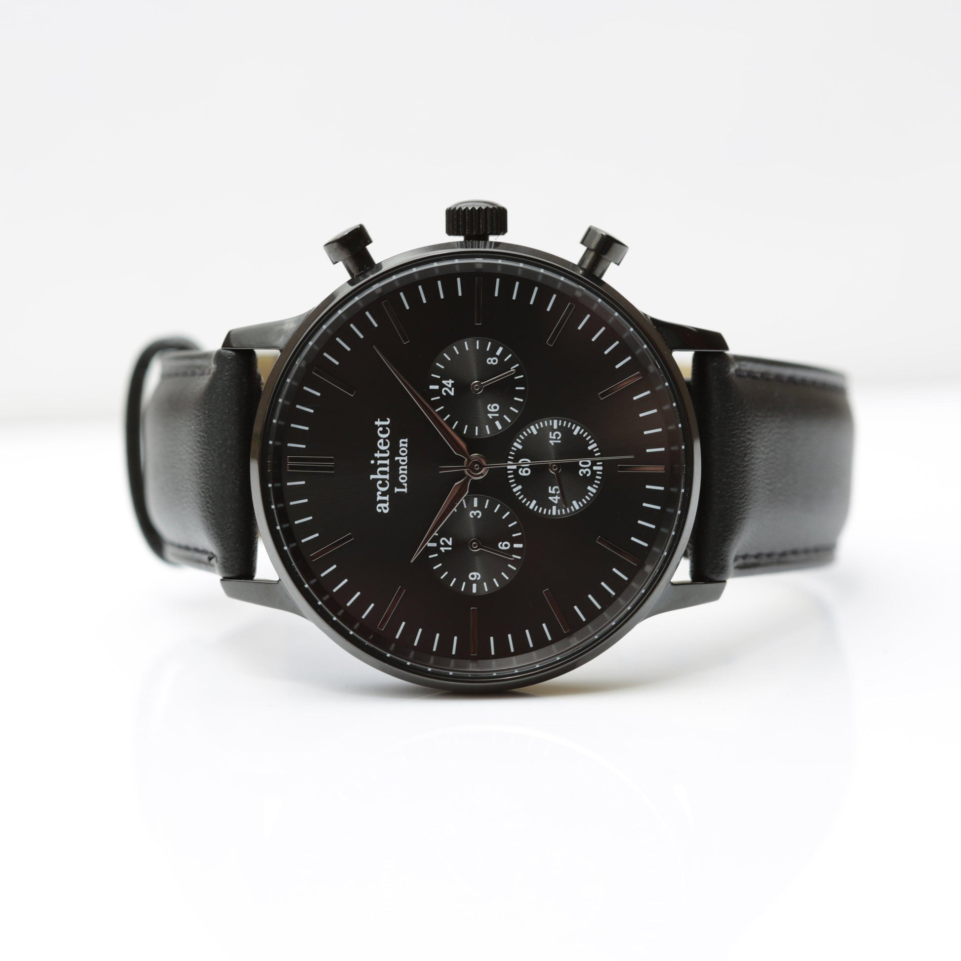 Men's Architect Motivator In Black With Black Strap - Modern Font Engraving - MJM OPERATION