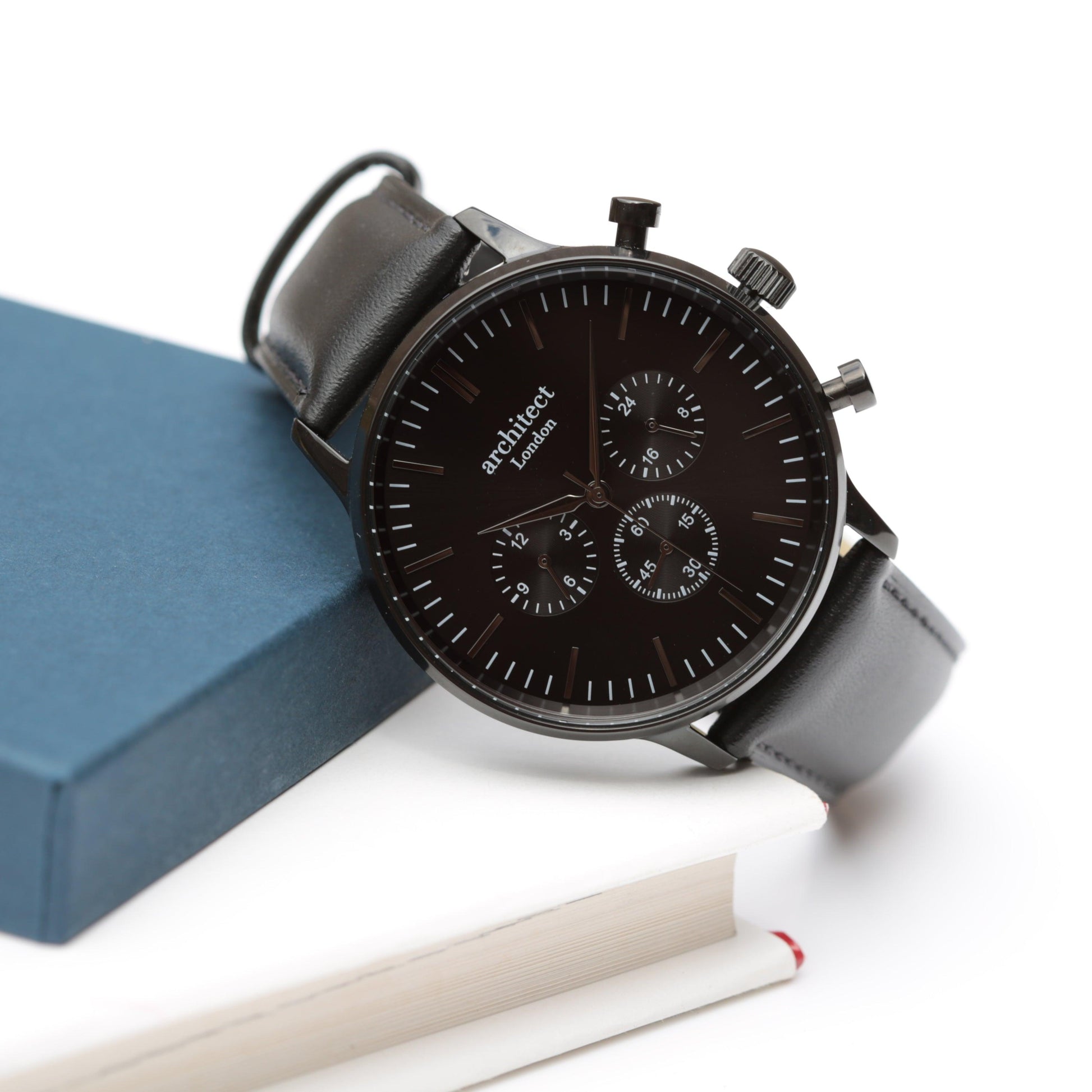 Men's Architect Motivator In Black With Black Strap - Modern Font Engraving - MJM OPERATION