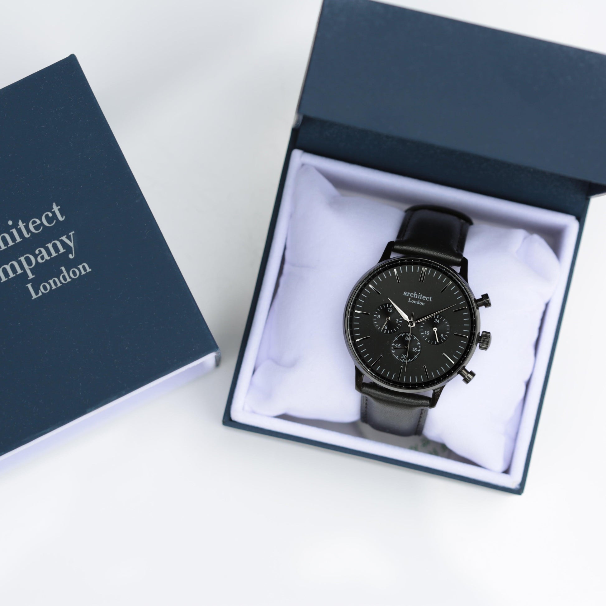Men's Architect Motivator In Black With Black Strap - Modern Font Engraving - MJM OPERATION