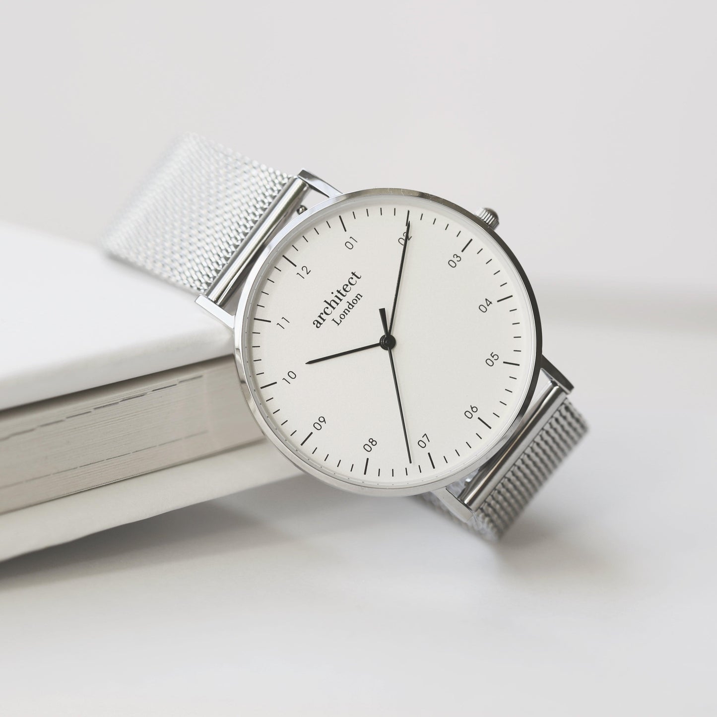 Modern Font Engraving - Men's Architect Zephyr + Steel Silver Mesh Strap - MJM OPERATION