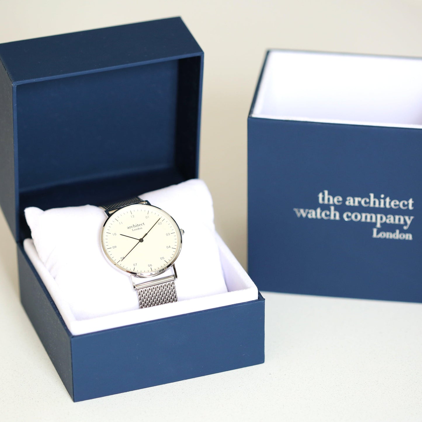 Modern Font Engraving - Men's Architect Zephyr + Steel Silver Mesh Strap - MJM OPERATION