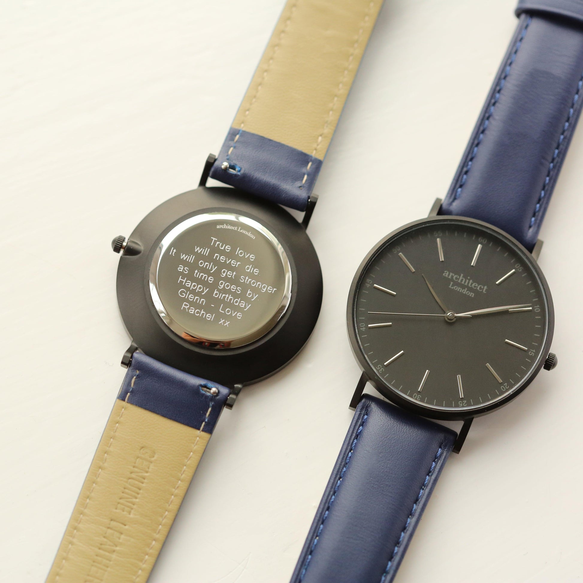 Modern Font Engraving - Men's Minimalist Watch + Admiral Blue Strap - MJM OPERATION