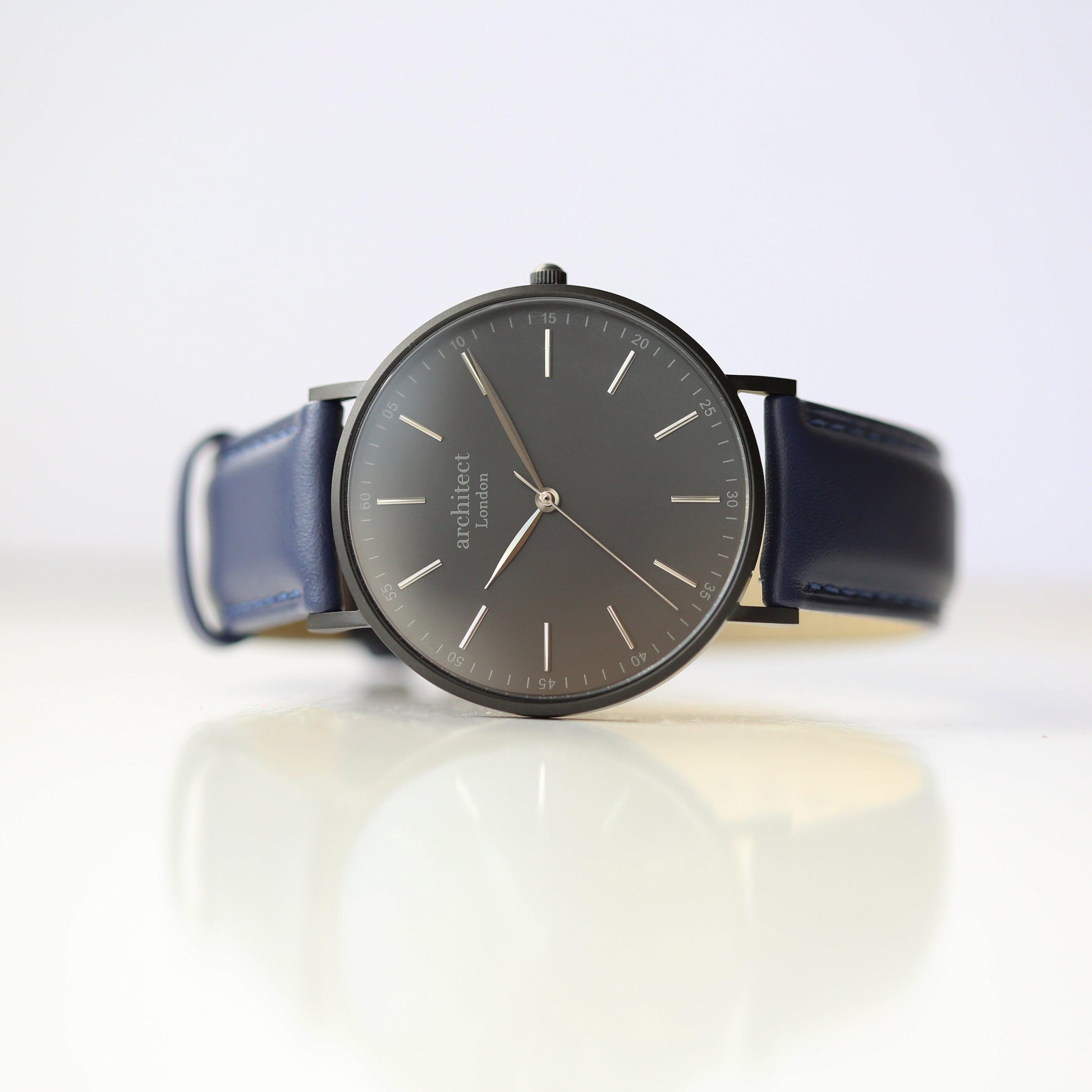 Modern Font Engraving - Men's Minimalist Watch + Admiral Blue Strap - MJM OPERATION