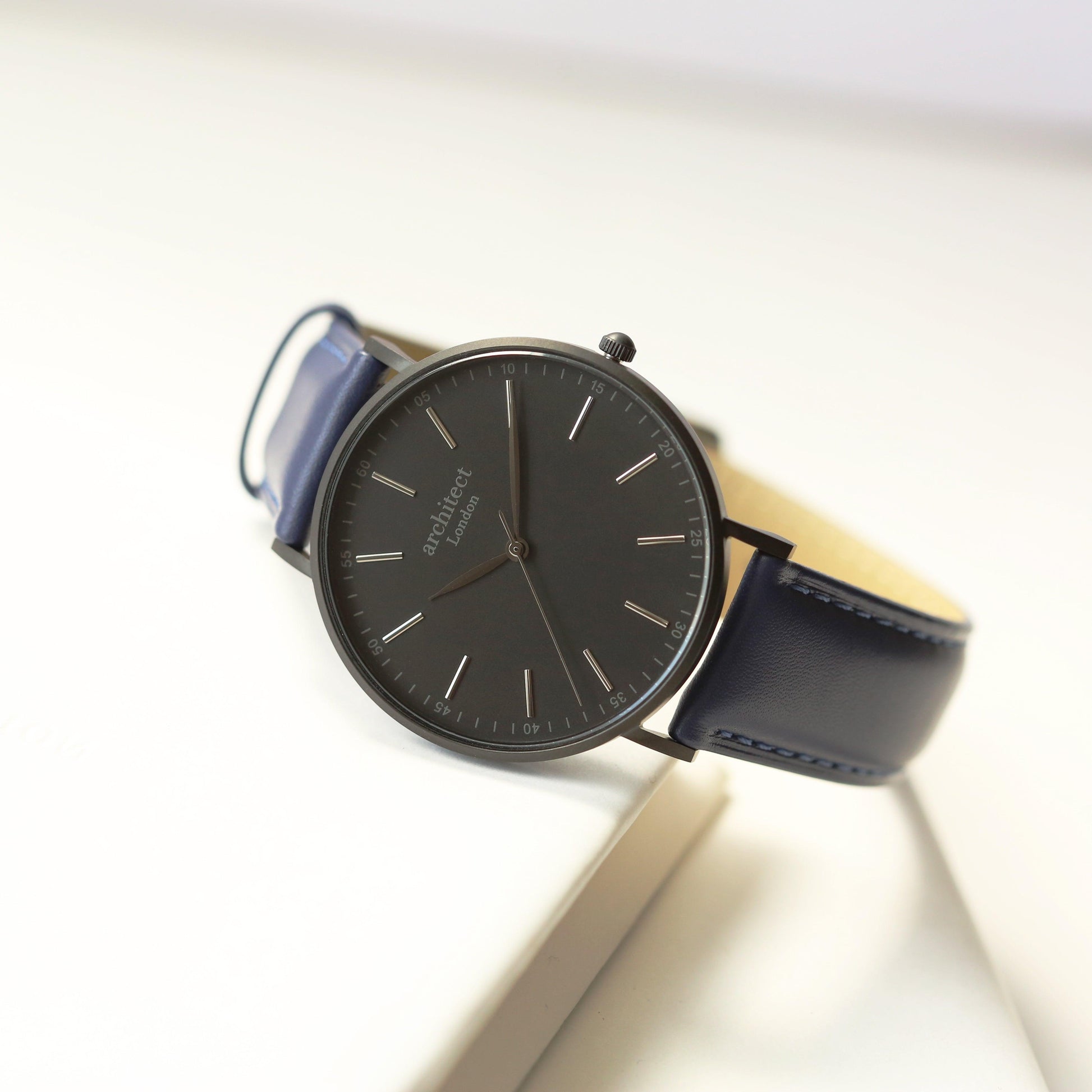 Modern Font Engraving - Men's Minimalist Watch + Admiral Blue Strap - MJM OPERATION