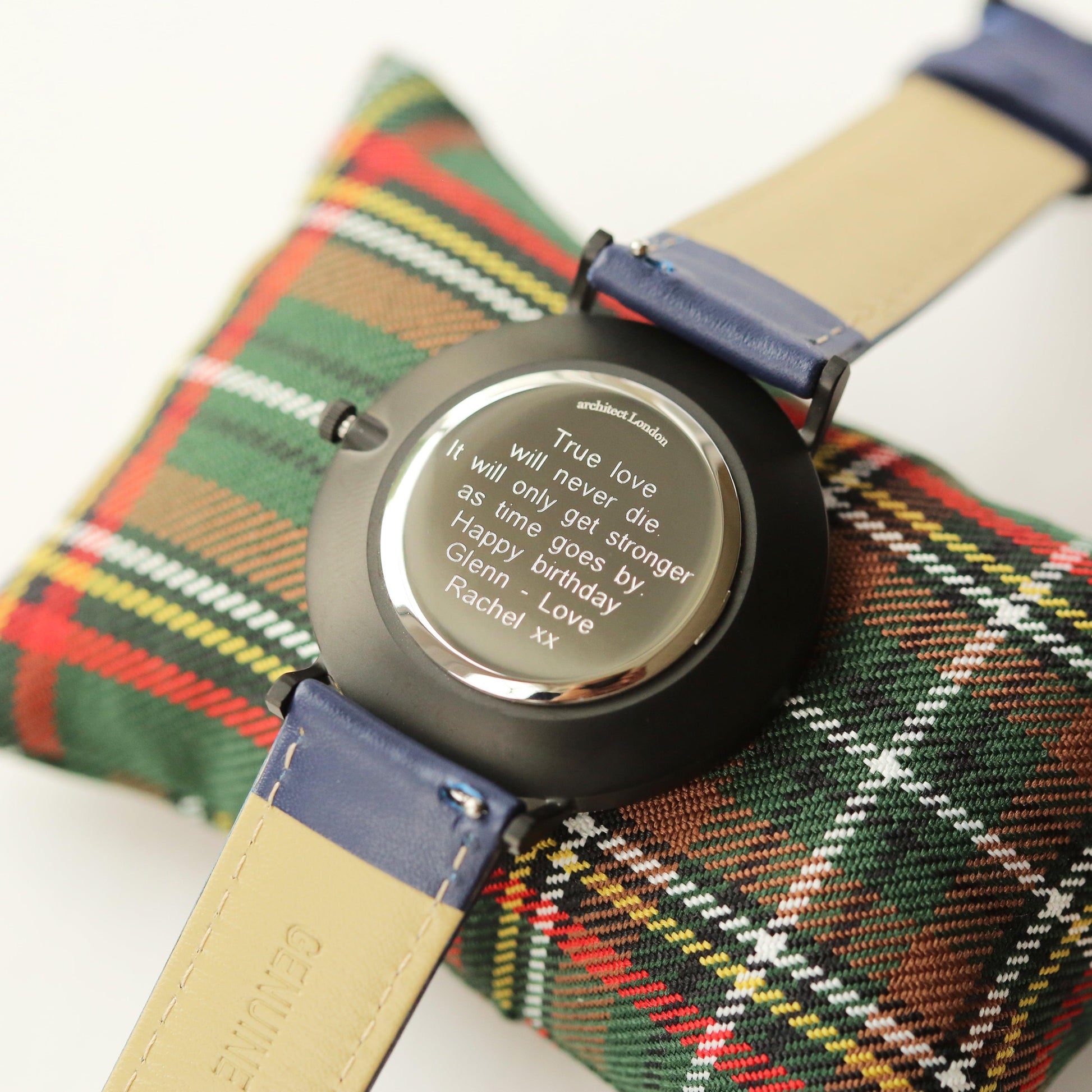 Modern Font Engraving - Men's Minimalist Watch + Admiral Blue Strap - MJM OPERATION