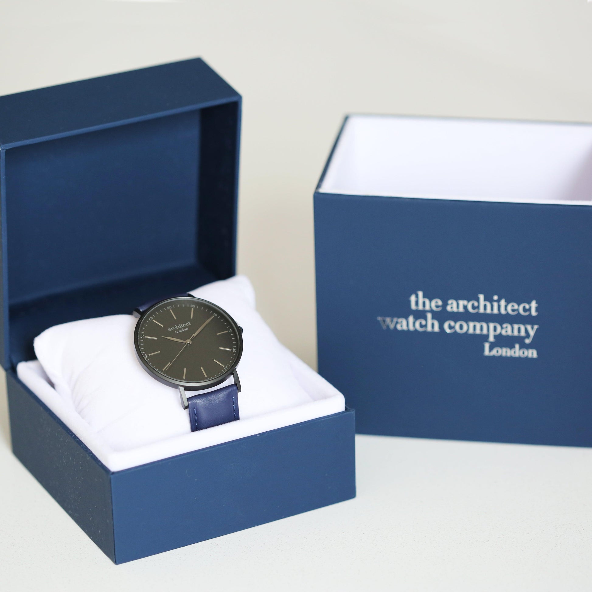 Modern Font Engraving - Men's Minimalist Watch + Admiral Blue Strap - MJM OPERATION