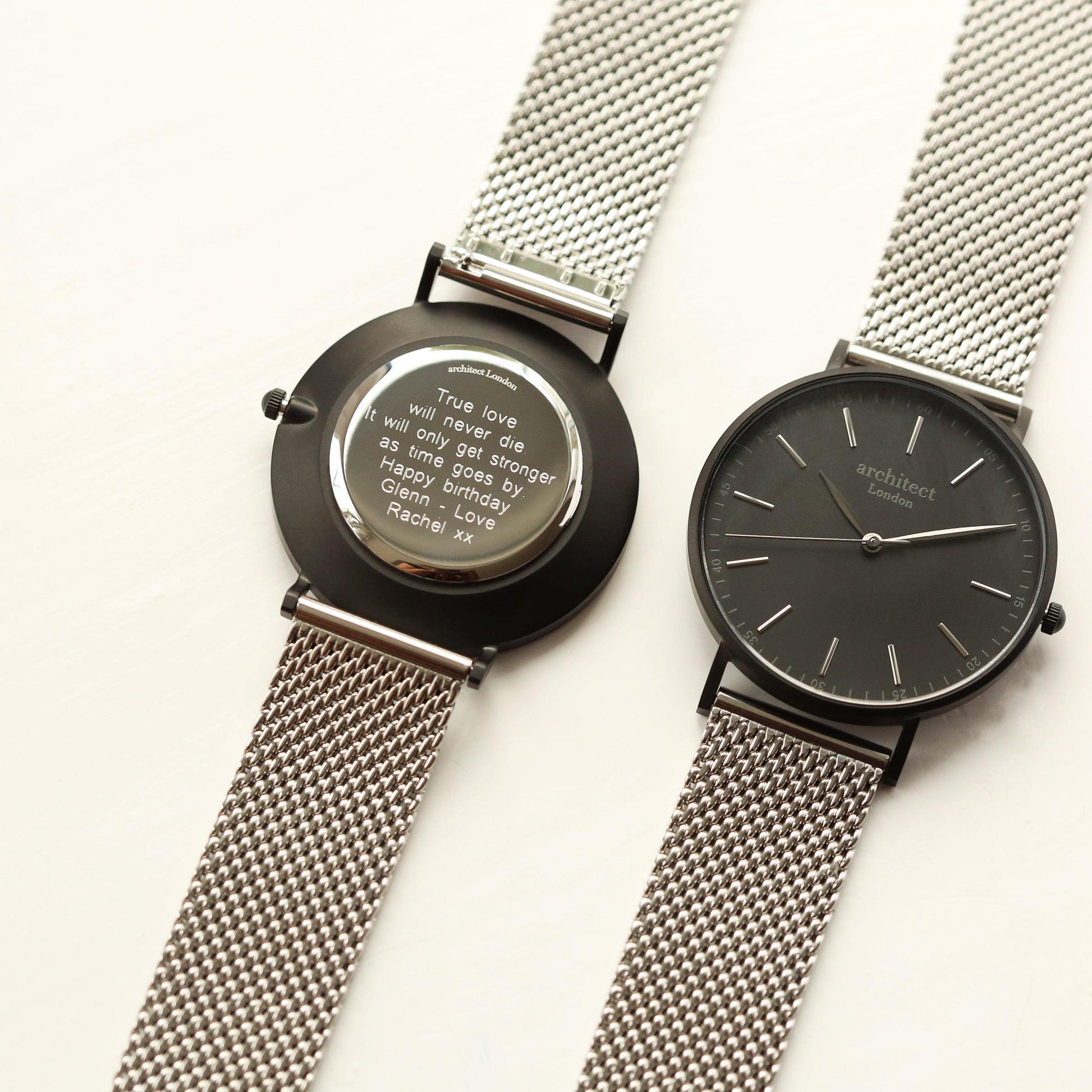 Modern Font Engraving - Men's Minimalist Watch + Steel Silver Mesh Strap - MJM OPERATION