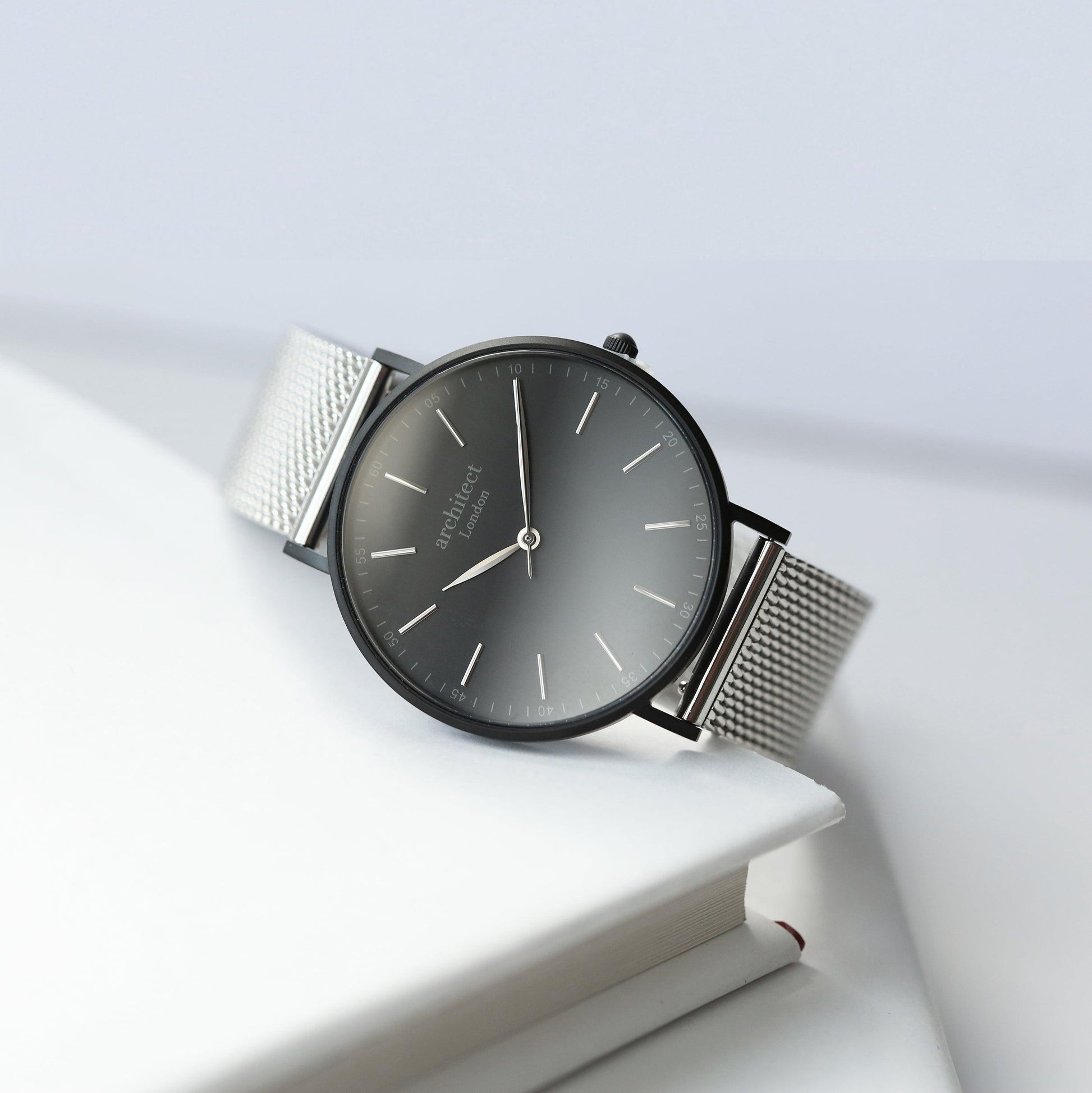 Modern Font Engraving - Men's Minimalist Watch + Steel Silver Mesh Strap - MJM OPERATION