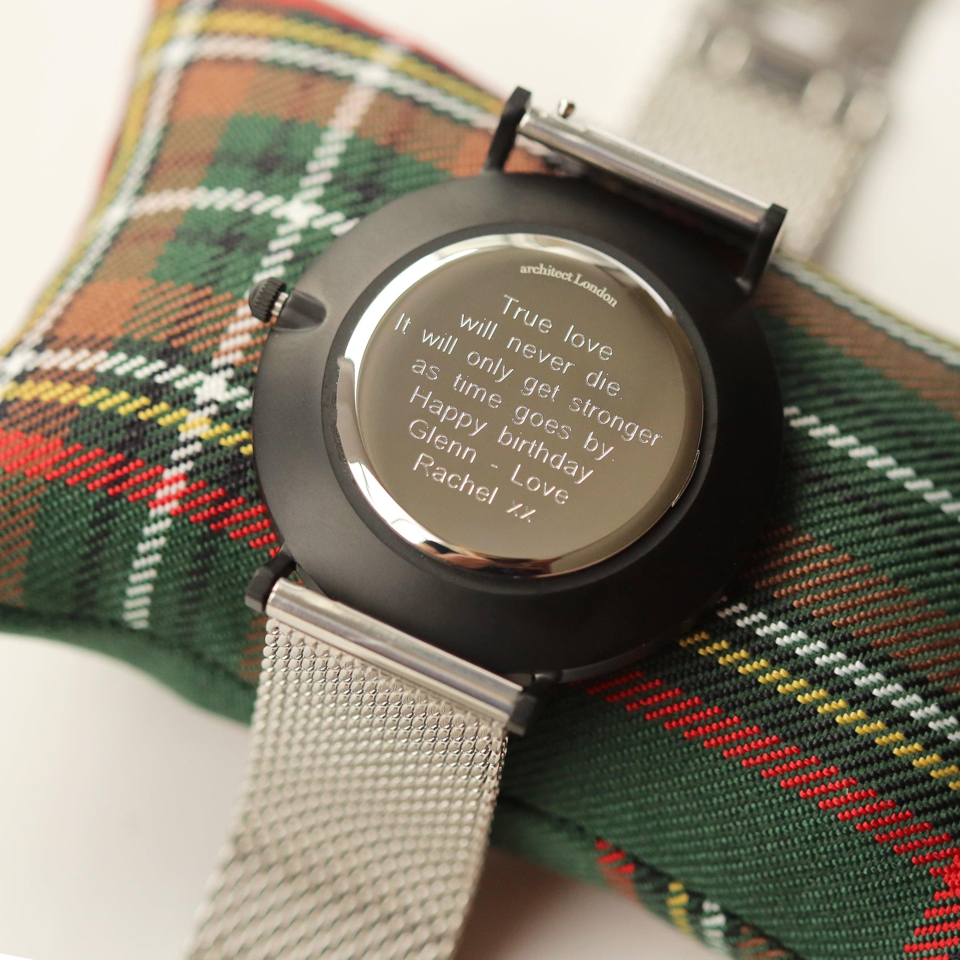 Modern Font Engraving - Men's Minimalist Watch + Steel Silver Mesh Strap - MJM OPERATION