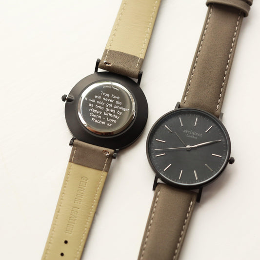 Modern Font Engraving - Men's Minimalist Watch + Urban Grey Strap - MJM OPERATION
